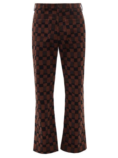 Marni - Flared Check Cotton-corduroy Trousers - Mens - Brown