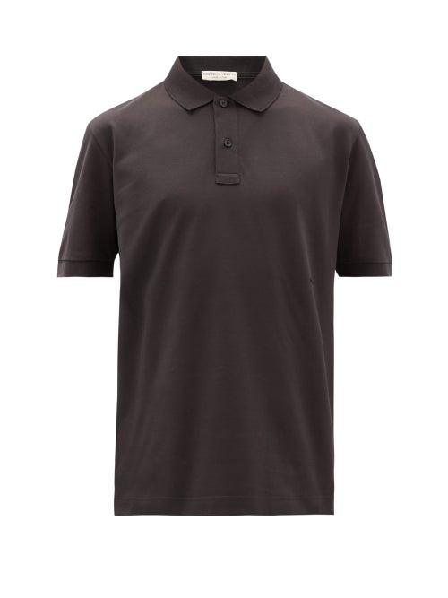 Matchesfashion.com Bottega Veneta - Short-sleeved Cotton-piqu Polo Shirt - Mens - Dark Grey