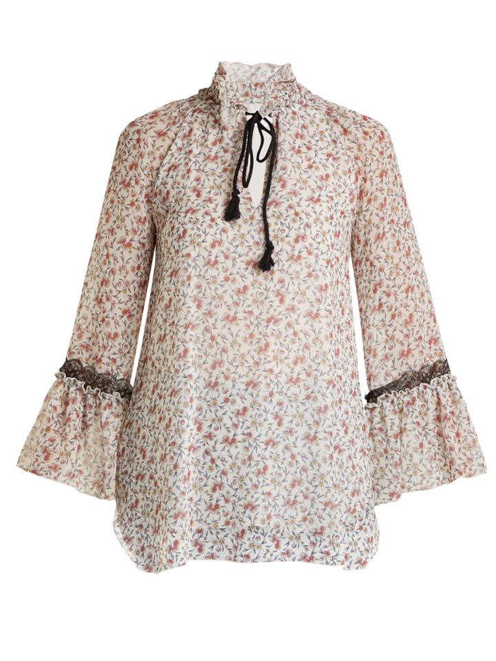 See By Chloé Rose-print Tie-neck Georgette Top