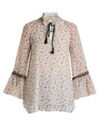 See By Chloé Rose-print Tie-neck Georgette Top