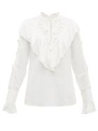 Matchesfashion.com See By Chlo - Floral Embroidered Ruffled Crepe Blouse - Womens - White