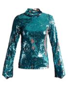 Matchesfashion.com Halpern - Sequin Embellished High Neck Top - Womens - Blue Multi