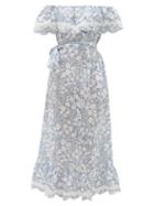 Matchesfashion.com Marysia - Lemnos Ruffled Broderie-anglaise Cotton Dress - Womens - Blue Print