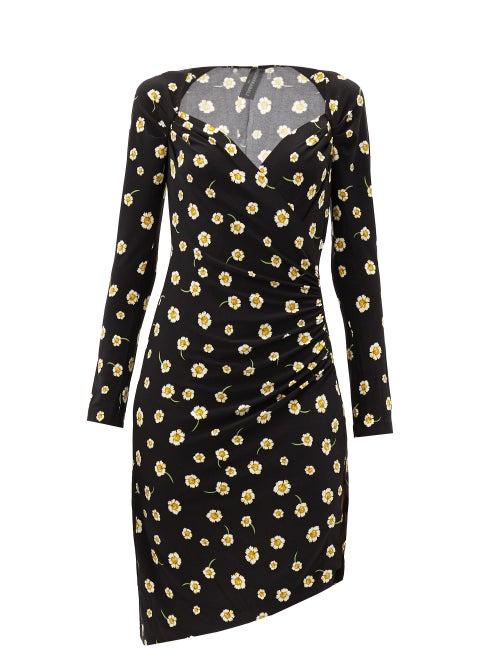 Matchesfashion.com Norma Kamali - Sweetheart-neckline Floral-print Jersey Dress - Womens - Black Print
