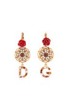 Matchesfashion.com Dolce & Gabbana - Crystal Embellished Floral Earrings - Womens - Red