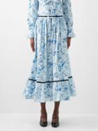Batsheva - X Laura Ashley Kipp Printed Cotton Midi Skirt - Womens - Blue Multi