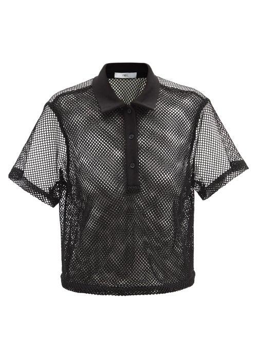 Fe Noel - Folo Cropped Fishnet Polo Top - Womens - Black