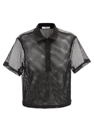 Fe Noel - Folo Cropped Fishnet Polo Top - Womens - Black
