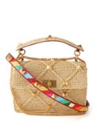 Valentino Garavani - Roman Stud Large Leather-trim Shoulder Bag - Womens - Cream