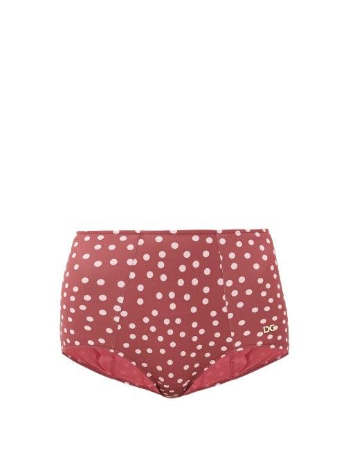 Matchesfashion.com Dolce & Gabbana - Polka-dot High-rise Bikini Briefs - Womens - Burgundy Print