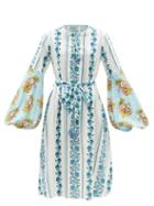 Ladies Beachwear D'ascoli - Zora Floral-print Cotton-khadi Midi Dress - Womens - Blue