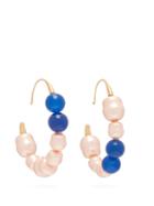Matchesfashion.com Peter Pilotto - Mismatched Faux Pearl Hoop Earrings - Womens - Blue