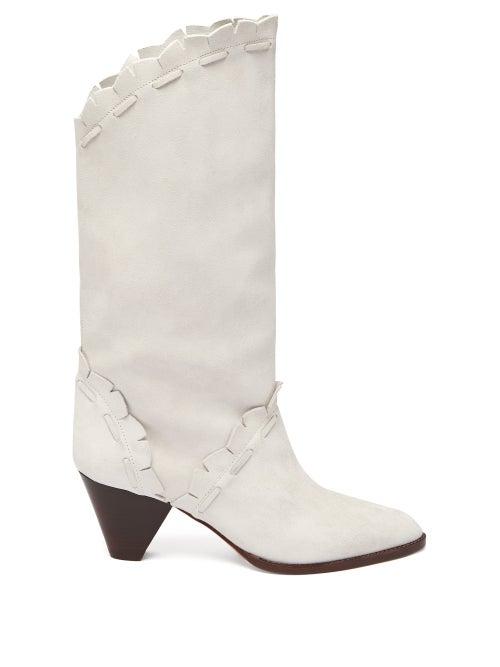 Matchesfashion.com Isabel Marant - Leesta Woven Suede Boots - Womens - White