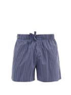 Matchesfashion.com Tekla - Striped Organic-cotton Pyjama Shorts - Mens - Navy
