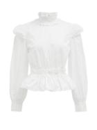Matchesfashion.com Ganni - Ruffle-collar Peplum-hem Poplin Blouse - Womens - White