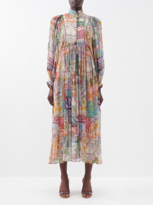 Zimmermann - Cosmic Patchwork-print Voile Midi Dress - Womens - Multi