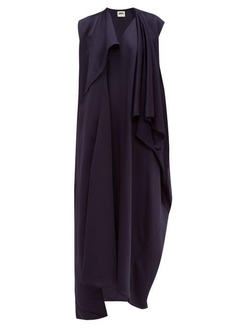 Matchesfashion.com Maison Rabih Kayrouz - Draped Satin Midi Dress - Womens - Navy