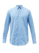 Matchesfashion.com Brioni - Spread-collar Cotton-blend Poplin Shirt - Mens - Light Blue
