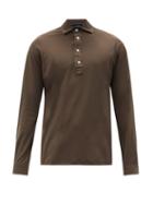 Matchesfashion.com Thom Sweeney - Long-sleeved Cotton-jersey Polo Shirt - Mens - Khaki