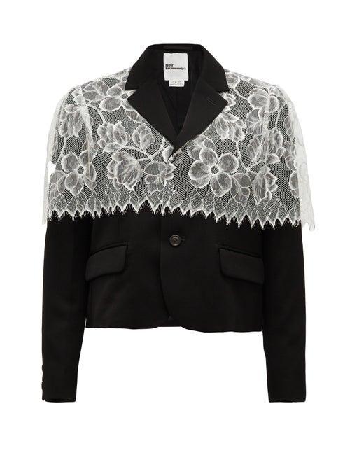 Matchesfashion.com Noir Kei Ninomiya - Chantilly-lace Trimmed Wool Jacket - Womens - Black White