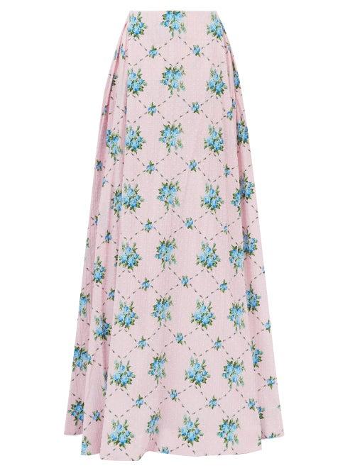 Matchesfashion.com Emilia Wickstead - Constancia Rose-print Cotton-bibiano Maxi Skirt - Womens - Pink Multi