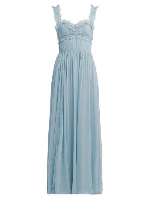 Matchesfashion.com Elie Saab - Lace Trimmed Silk Blend Evening Gown - Womens - Light Blue