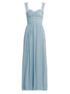 Matchesfashion.com Elie Saab - Lace Trimmed Silk Blend Evening Gown - Womens - Light Blue