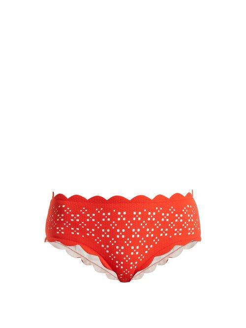 Matchesfashion.com Marysia - Broadway Scallop Edged Bikini Briefs - Womens - Red White
