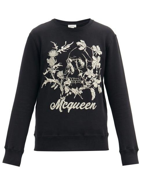 Matchesfashion.com Alexander Mcqueen - Skull-embroidered Cotton-jersey Sweatshirt - Mens - Black Multi