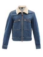 Tom Ford - Shearling-collar Zipped Denim Jacket - Mens - Blue