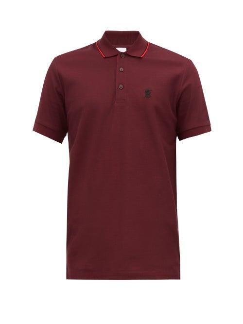Matchesfashion.com Burberry - Walton Embroidered Logo Cotton Piqu Polo Shirt - Mens - Burgundy