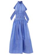 Matchesfashion.com Zimmermann - Luminous Linen-blend Organza Dress - Womens - Blue