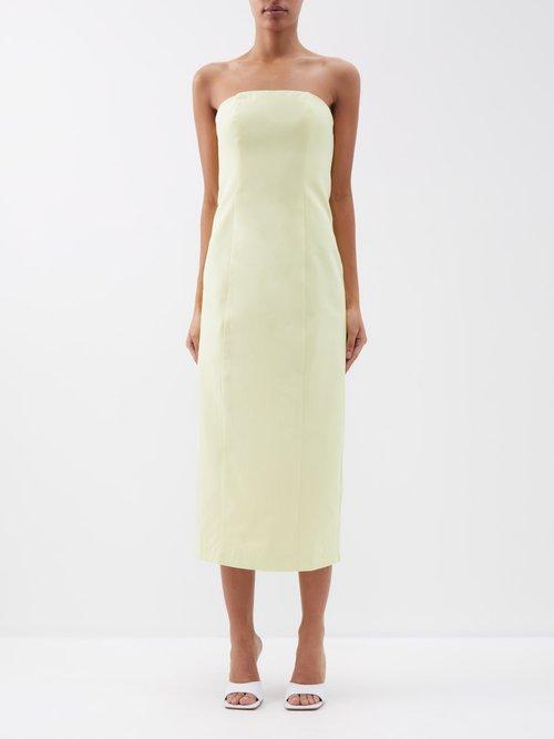 Staud - Daniela Bandeau Cotton-blend Midi Dress - Womens - Light Yellow