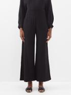 Anaak - Maya Shirred-waist Cotton-muslin Wide-leg Trousers - Womens - Black