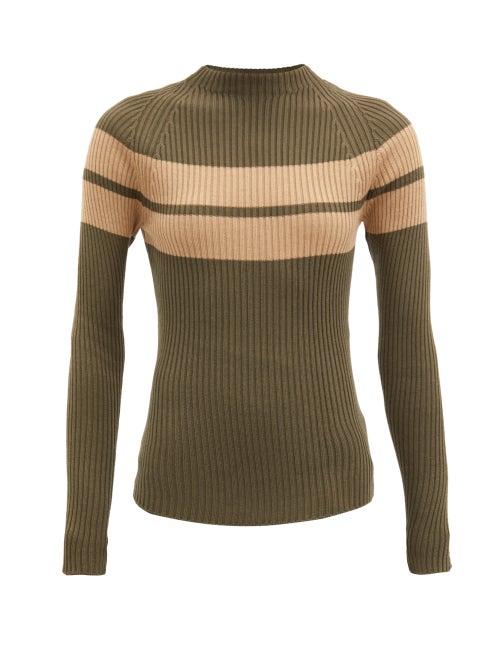 Matchesfashion.com Colville - Striped Rib-knitted Wool Sweater - Womens - Khaki