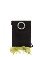 Matchesfashion.com The Row - Medicine Feather Trimmed Leather Cross Body Bag - Womens - Black Green