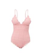 Matchesfashion.com Marysia - Santa Clara Gingham Scallop Edged Swimsuit - Womens - Pink