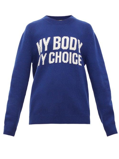 Matchesfashion.com Gucci - My Body My Choice Intarsia-knit Wool Sweater - Womens - Blue