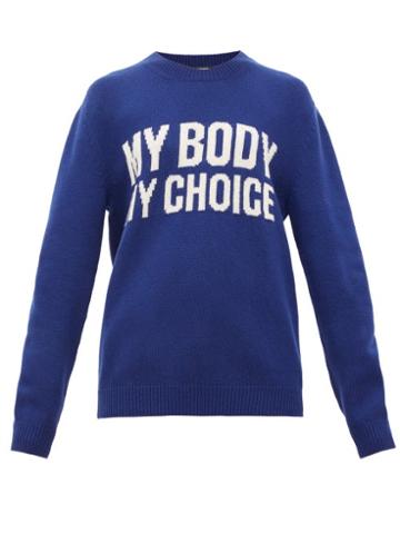 Matchesfashion.com Gucci - My Body My Choice Intarsia-knit Wool Sweater - Womens - Blue