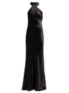 Matchesfashion.com Galvan - Pandora Silk Satin Halterneck Gown - Womens - Black