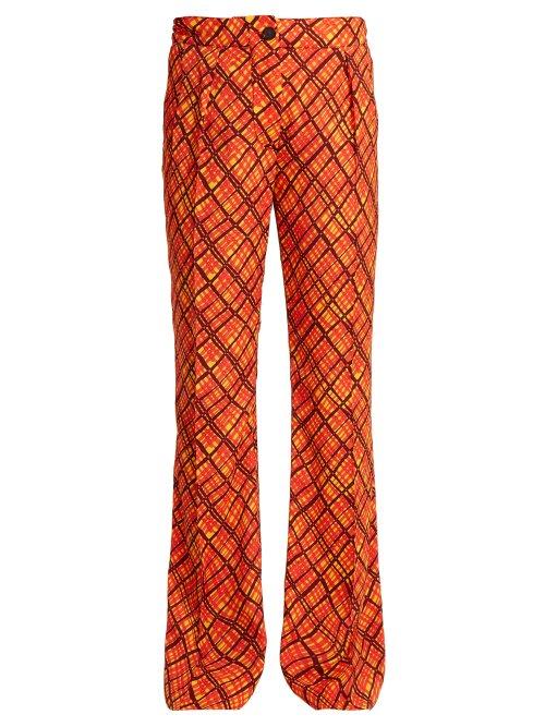 Matchesfashion.com Marni - Tartan Print Flared Trousers - Womens - Orange Print