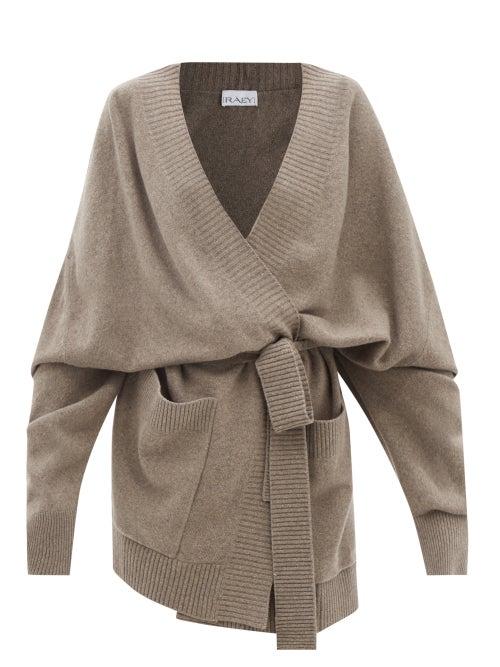 Raey - Responsible-cashmere Belted Wrap Cardigan - Womens - Light Brown