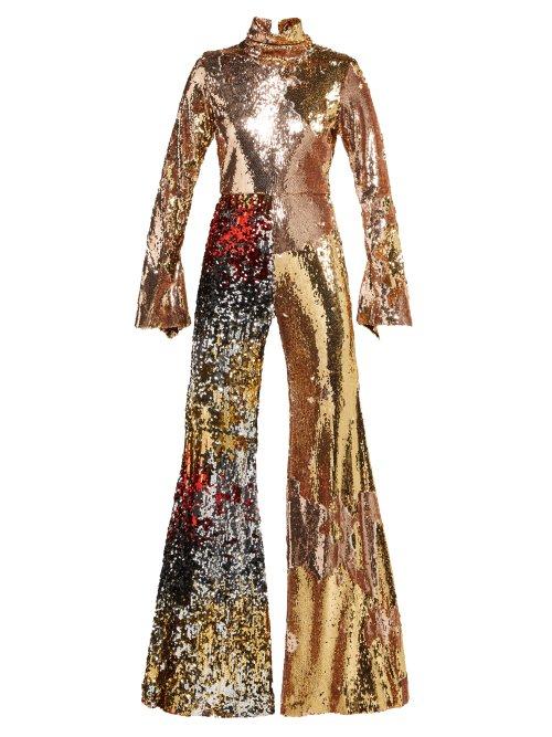 Matchesfashion.com Halpern - Sequinned Wide Leg Jumpsuit - Womens - Rose Gold