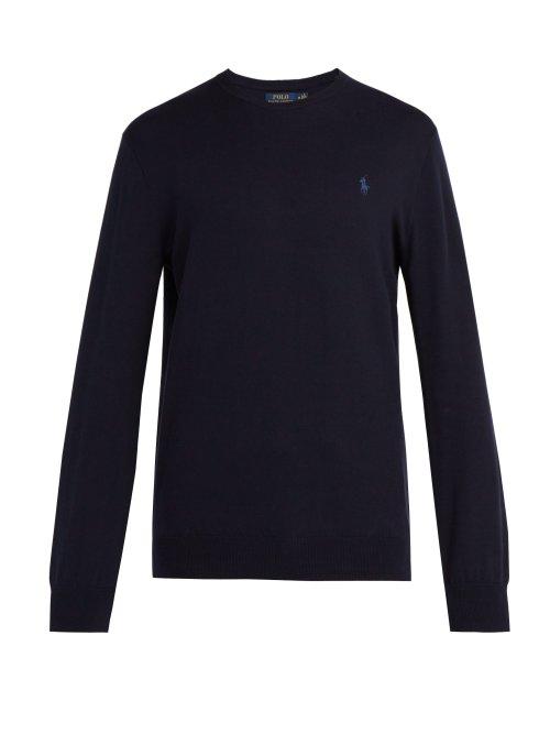 Matchesfashion.com Polo Ralph Lauren - Logo Embroidered Pima Cotton Sweater - Mens - Navy