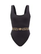 Versace - Greca-monogram Square-neck Swimsuit - Womens - Black Gold