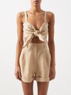 Casa Raki - Cala Tie-front Organic-linen Bralette - Womens - Taupe