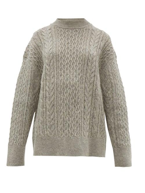 Matchesfashion.com Jil Sander - Shetland Wool Cable Knit Sweater - Womens - Light Grey