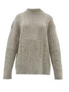 Matchesfashion.com Jil Sander - Shetland Wool Cable Knit Sweater - Womens - Light Grey