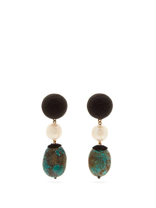 Matchesfashion.com Rebecca De Ravenel - Mini Treasures Turquoise Drop Clip Earrings - Womens - Blue Multi