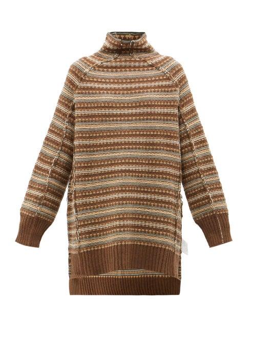Mm6 Maison Margiela - Reverse-construction Longline Fair Isle Sweater - Womens - Brown Multi